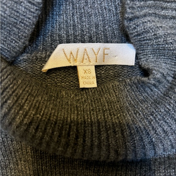 Lola Sweater Dress by WAYF in grey. Mock neck puffed sleeve knit mini dress 🍂 - Picture 5 of 6